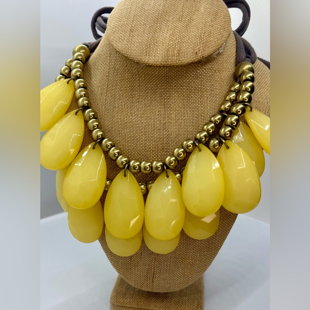 Anthropologie Yellow Teardrop Necklace with Gold Beads